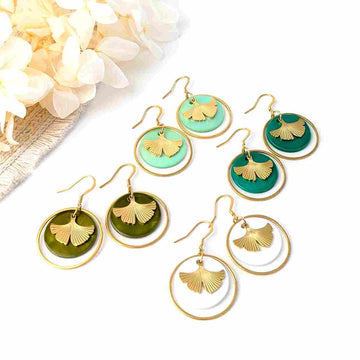 Boucles d’oreilles feuilles de Ginkgo japonaises en nacre et acier inoxydable