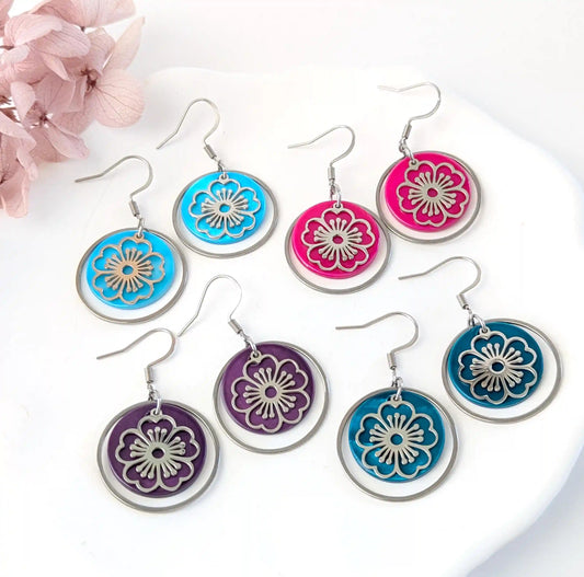 Boucles d’oreilles Fleurs de Cerisier en nacre et acier inoxydable