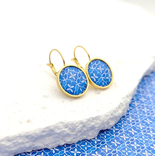 Boucles d'oreilles Dormeuses cabochons pour femme - Grèce