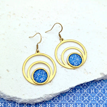 Boucles d'oreilles créoles cabochon en résine pour femme - Grèce