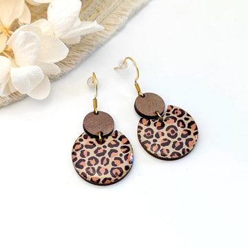 Boucles d’oreilles rondes en bois et résine - Léopard