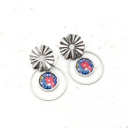 Boucles d'oreilles cabochon en résine pour femme - Fleur champêtre