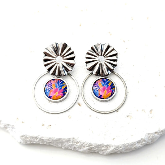 Boucles d'oreilles cabochon en résine pour femme - Floral Boho chic