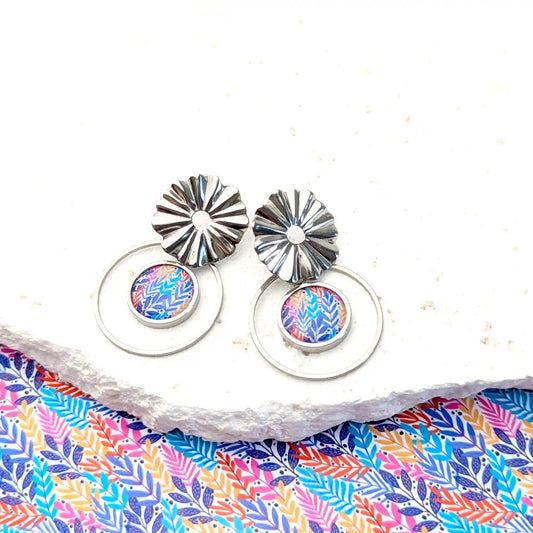 Boucles d'oreilles cabochon en résine pour femme - Herbes folles