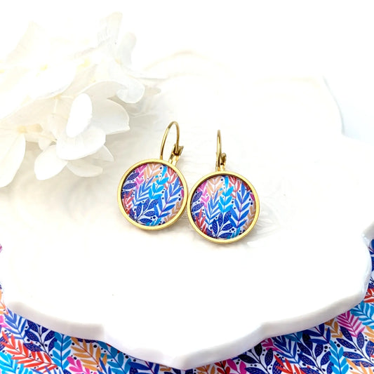Boucles d'oreilles dormeuses cabochons pour femme - Herbes folles
