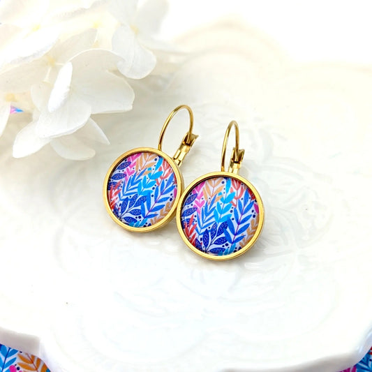 Boucles d'oreilles dormeuses cabochons pour femme - Herbes folles