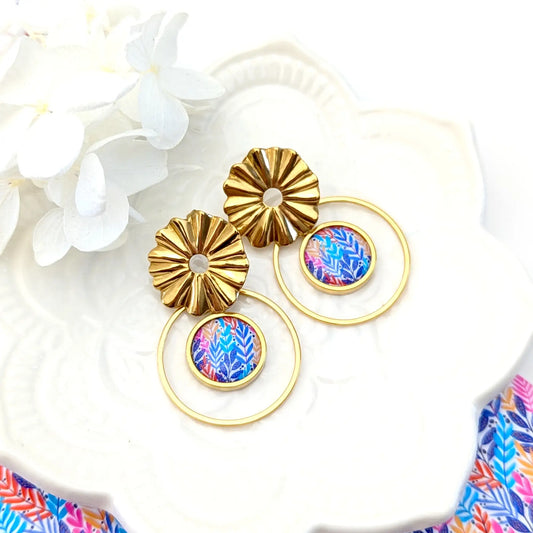 Boucles d'oreilles cabochon en résine pour femme - Herbes folles