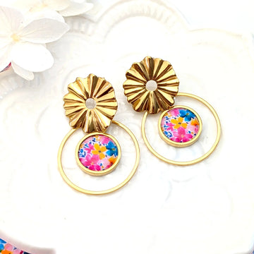 Boucles d'oreilles cabochon en résine pour femme - Floraison d'été