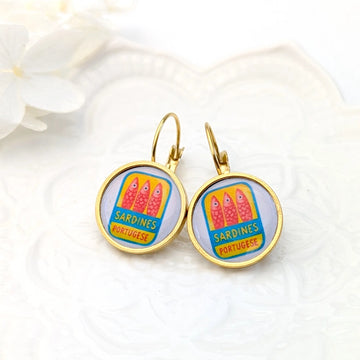 Boucles d'oreilles dormeuses cabochons pour femme - Sardines rouges