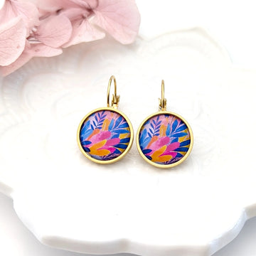 Boucles d'oreilles dormeuses cabochons pour femme - Floral boho