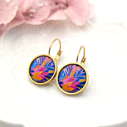 Boucles d'oreilles dormeuses cabochons pour femme - Floral boho