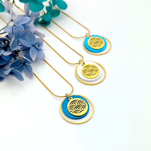 Collier pendentif Vagues, nacre et acier inoxydable pour femme