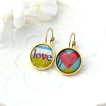 Boucles d'oreilles dormeuses cabochons pour femme - Vintage Love et Coeur