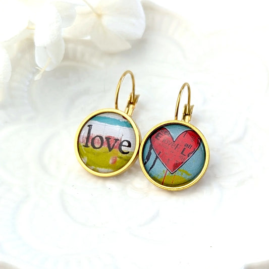 Boucles d'oreilles dormeuses cabochons pour femme - Vintage Love et Coeur