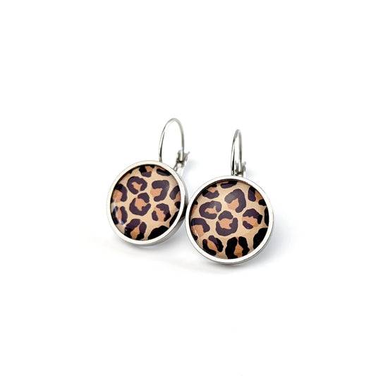 Boucles d'oreilles dormeuses cabochons pour femme - Léopard