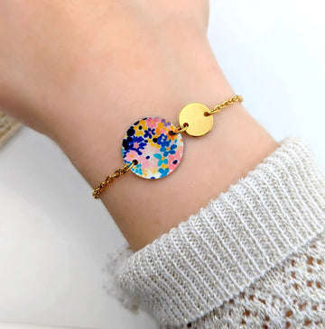 Bracelet fleurs Aquarelle en résine et acier inoxydable pour femme