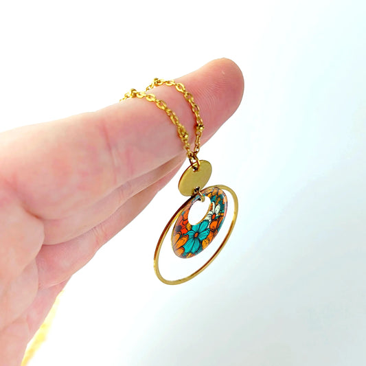 Collier long et pendentif en résine pour femme - Fleur d'Automne