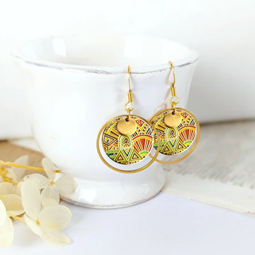 Boucles d’oreilles pendantes en émail pour femme - Aztèque
