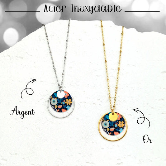 Collier pendentif fleur gipsy en résine pour femme