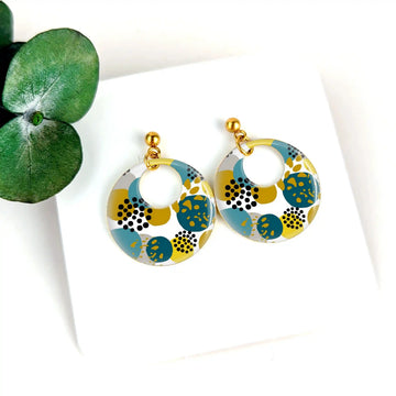 Boucles d'oreilles laiton doré et résine pour femme - Points rétro