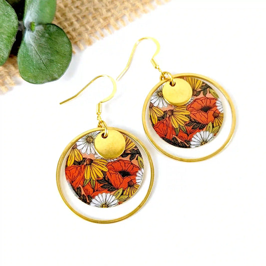 Boucles d'oreilles fleurs automnales terracotta pour femme