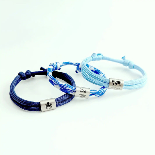 Bracelet personnalisé cordon et perle tube gravée pour homme