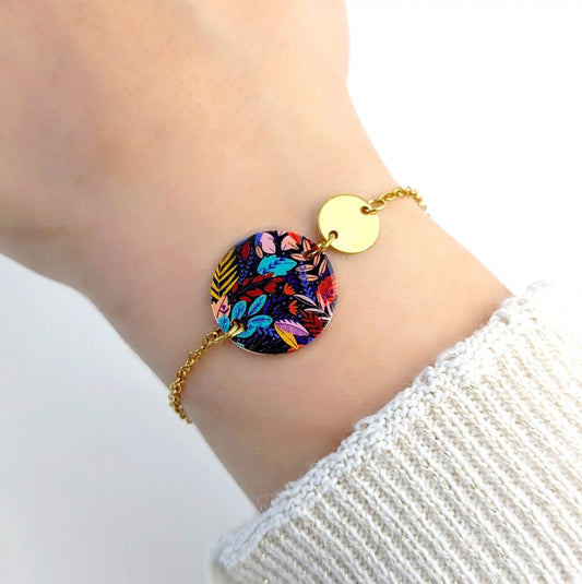 Bracelet multicolore en résine pour femme - Motif Jardin Boho