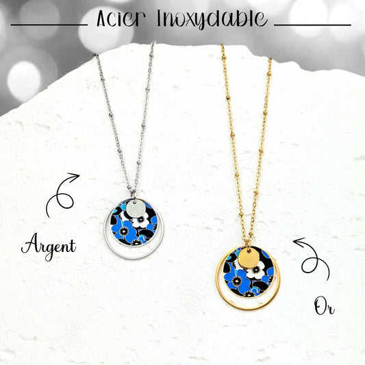 Collier pendentif floral émail coloré pour femme