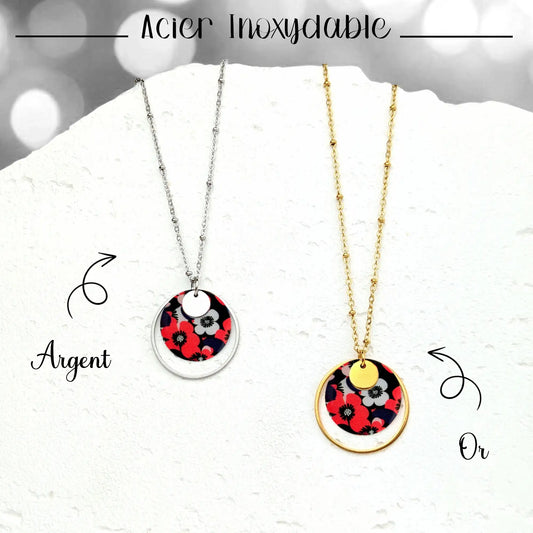 Collier pendentif fleurs rouge et noir pour femme