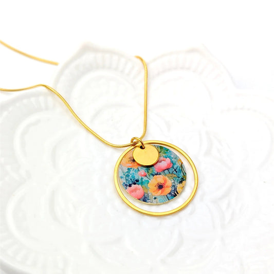 Collier pendentif Fleurs colorées boho chic pour femme