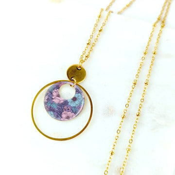 Collier long et pendentif en résine pour femme - Douces fleurs