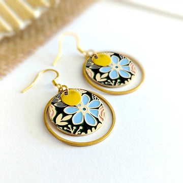 Boucles d’oreilles pendantes en émail pour femme - Myosotis