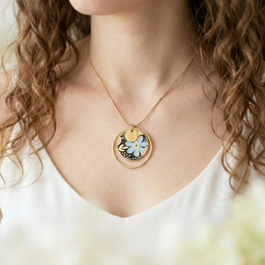 Collier pendentif en émail multicolore pour femme - Myosotis