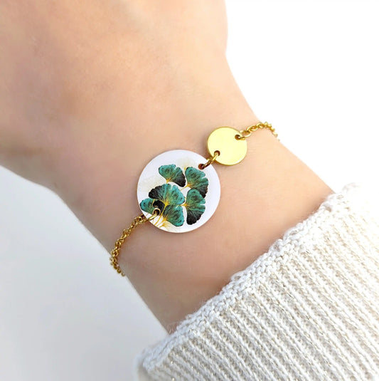 Bracelet feuilles de Ginkgo en résine pour femme