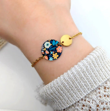 Bracelet fleurs gipsy en résine et acier inoxydable pour femme