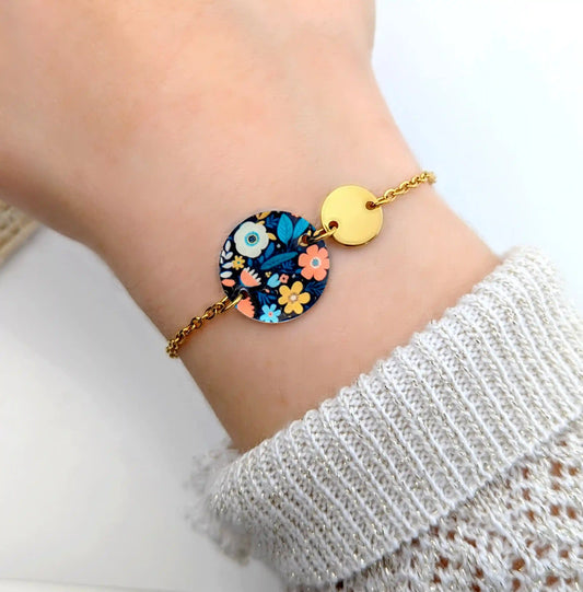 Bracelet fleurs gipsy en résine et acier inoxydable pour femme