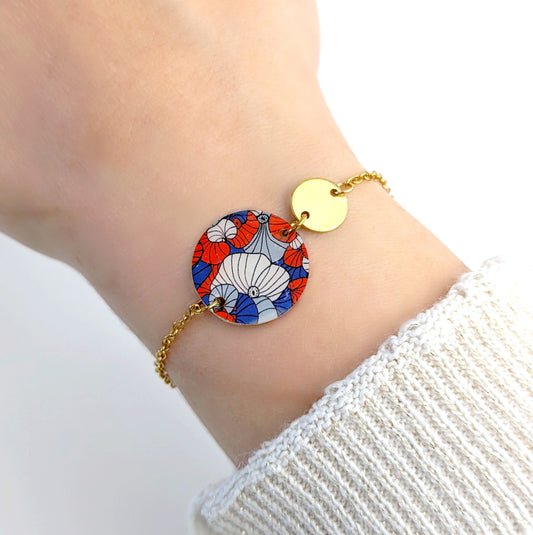 Bracelet bleu et rouge en résine pour femme - Motif JAPON