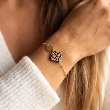Bracelet en bois, résine et acier inoxydable - Léopard