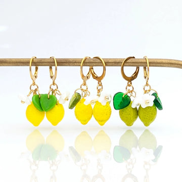 Boucles d’oreilles Citrons en verre feuilles et fleurs