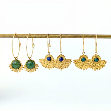 Boucles d'oreille créoles en pierre naturelle : Jade, Aventurine ou Lapis Lazuli