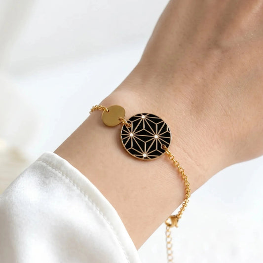 Bracelet en émail pour femme - Motif Etoiles japonaises Noir