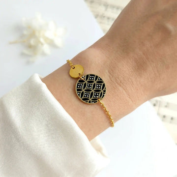 Bracelet en émail or, noir et blanc pour femme - Ellipes Art déco