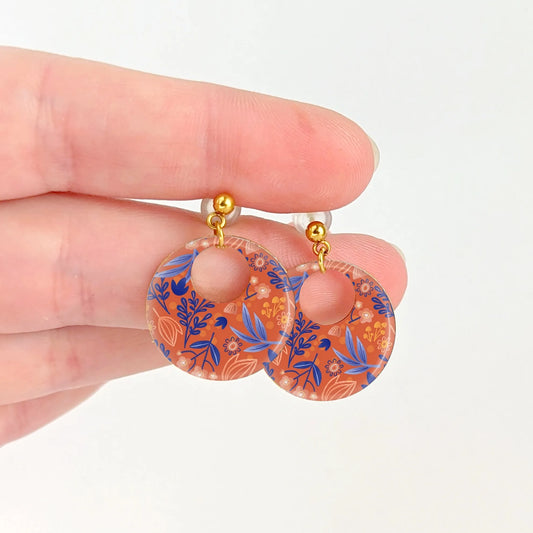 Boucles d'oreilles laiton doré et résine pour femme - L'oranger