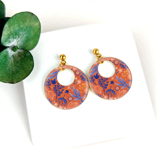 Boucles d'oreilles laiton doré et résine pour femme - L'oranger