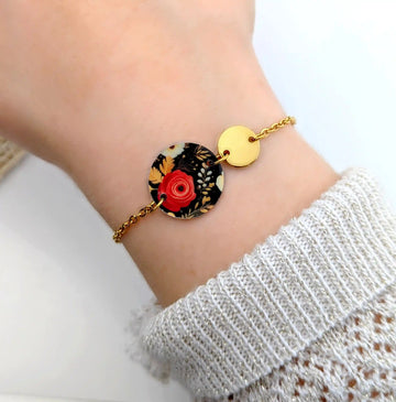 Bracelet fleur d'Hiver en résine et acier inoxydable pour femme