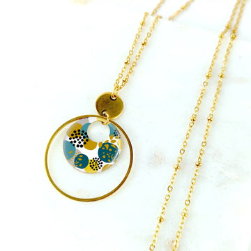 Collier long et pendentif en résine pour femme - Points rétro
