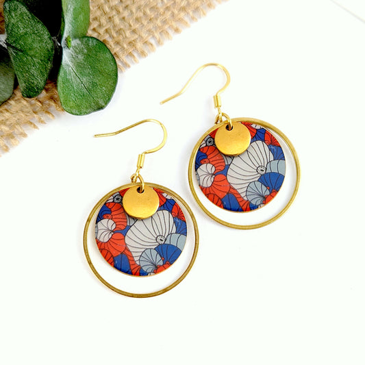 Boucles d’oreilles pendantes en résine et acier inoxydable pour femme - Motif JAPON
