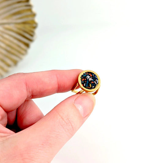 Bague terrazzo pour femme en acier inoxydable et résine